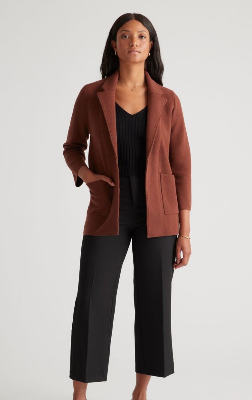 Quince 100% Organic Cotton Knit Blazer Cappuccino Work Career Sweater Blazer
